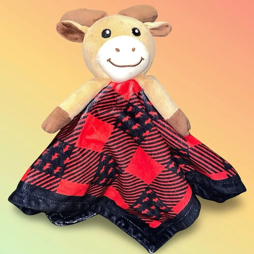 Plush Moose Baby Lovey Security Blanket Fair Isle Plaid Cabin Core Ginghamm